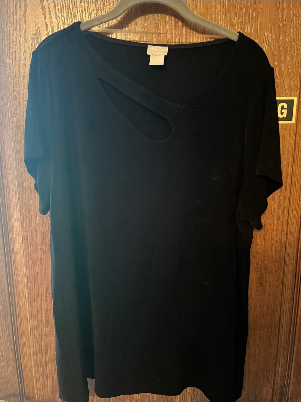 Chico's Black Short Sleeve Keyhole Top